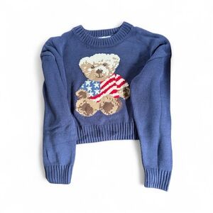 Teddy Bear Americana Vintage-Style Pullover Navy / Blue Knit Sweater